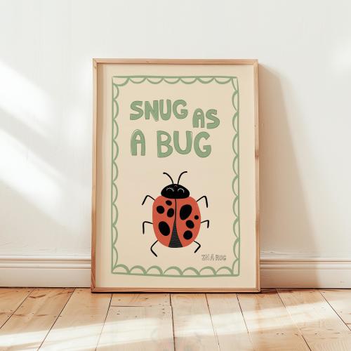 Snug as a Bug In A Rug Print, Ladybird Drawing Nursery Wall Art, Quirky Decor, Kids Playroom Prints Nursery Poster Cute , Apartment Art MR10