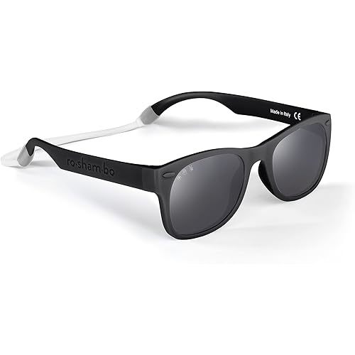 ROSHAMBO Unbreakable Baby Sunglasses with Strap BPA-free – Girls Boys 0-24 months Infants – Polarized Lens, Assembled in USA