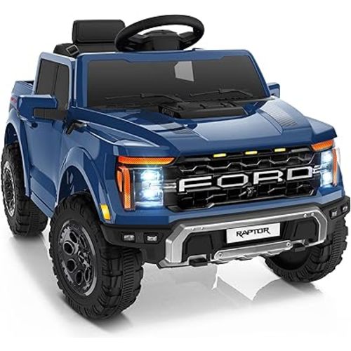 12V Electric Car for Kids, Licensed Ford F-150 Raptor Toddler Ride on Toys with Remote Control, Kids Ride on Truck with Smooth Start, Truck Bed Storage, Bluetooth (Blue)