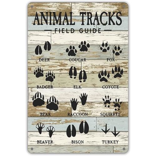 Funny Animal Tracks Field Guide Metal Tin Sign Wall Decor Rustic Retro Educational Poster Nursery Sign for Home Office Nursery Bedroom Decor Gifts