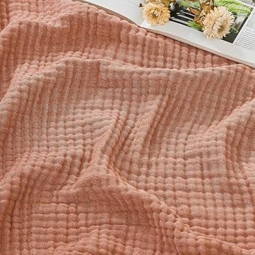 EMME Cotton Muslin Large Throw Blanket Couch Breathable Gauze Blanket Soft Lightweight Bed Blankets Adults (Orange Red, 50"x70")