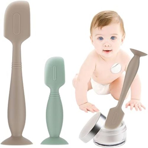 2Pack Baby Diaper Cream Spatula,Soft Silicone Diaper Cream Applicator,Butt Paste Spatula Diaper Cream Brush for Newborn Baby, 1xLarge Size 1xSmall Size(Khaki/Green)
