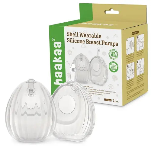 HAAKAA Shell Wearable Hands-Free Manual Breast Pump/Milk Collector – Medical-Grade Silicone – Compact, Portable & Discreet – Leak-Proof Valve 4 oz 2PK