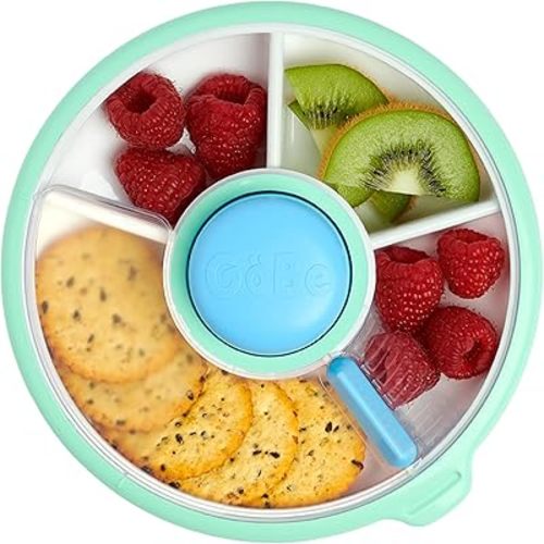 GoBe Kids Small Snack Spinner Slide - Reusable Snack Container with 4 Compartment Dispenser and Lid | BPA/PVC Free | Dishwasher Safe | No Spill - Travel Accessories (Twinberry)