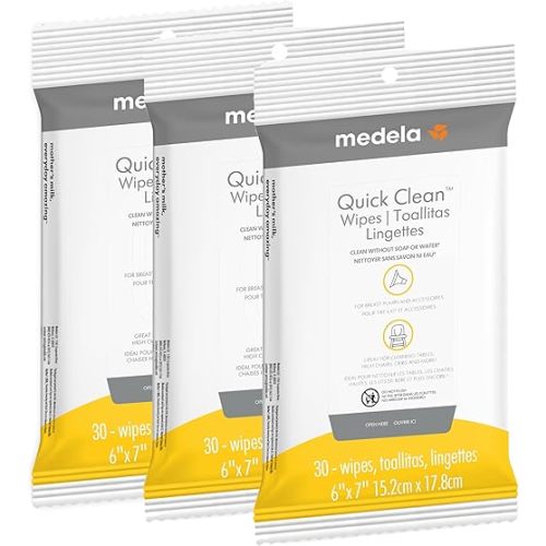 Medela Quick Clean Breast Pump and Accessory Wipes 90ct, 3 Packs of 30 Count, Resealable, Convenient and Hygienic On The Go Cleaning for Tables, Countertops, Chairs, and More
