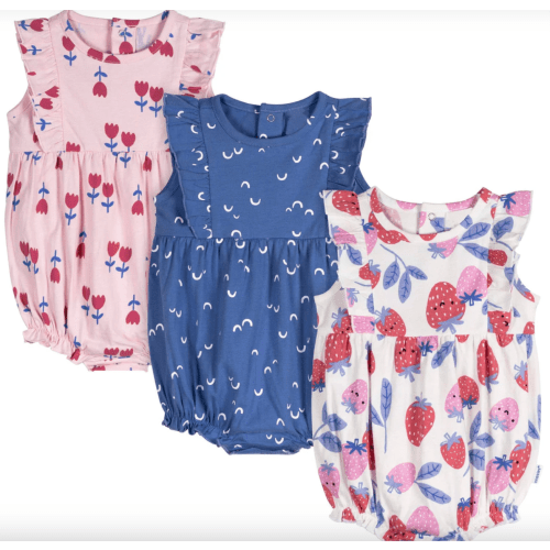 3-Pack Baby Girls Strawberries Rompers
