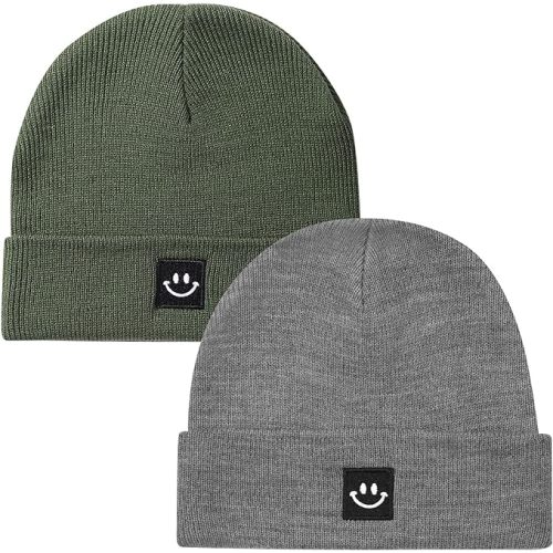 Paladoo 2Pack Baby Beanie Knit Toddler Hat for Girls Boys 0-8 Years - 2pack Amy Green/Light Grey
