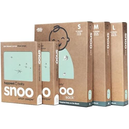 Happiest Baby The Big Bundle 100% Organic Cotton - Includes 3 SNOO Sacks and 2 SNOO Bassinet Fitted Sheets (Teal)
