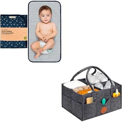 KeaBabies Portable Diaper Changing Pad and Diaper Caddy Organizer - Travel Diaper Change Mat - Baby Organizer for Nursery - Lightweight Changing Pads for Baby