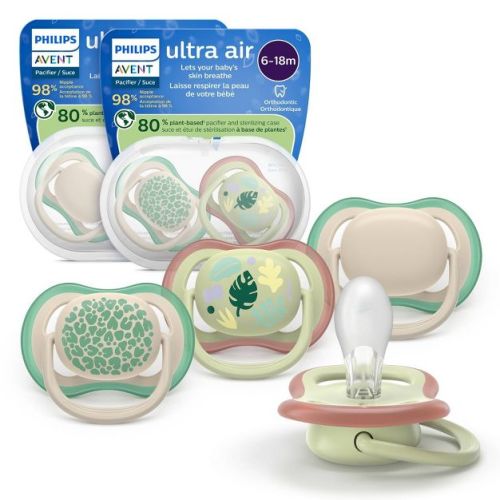 Philips Avent Ultra Air Pacifiers 6-18m - Leopard Print/Tropical Mix - 4pk: Silicone, BPA-Free, Phthalate-Free