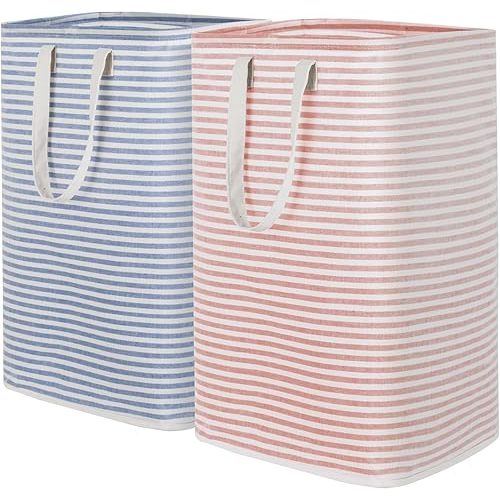 Lifewit 2 Pack Laundry Hamper Large Collapsible Laundry Basket, Freestanding Waterproof Cloth Hamper with Easy Carry Handles in Laundry Room Bedroom Bathroom Dorm for Adult, Pink&Blue, 2 x 80L