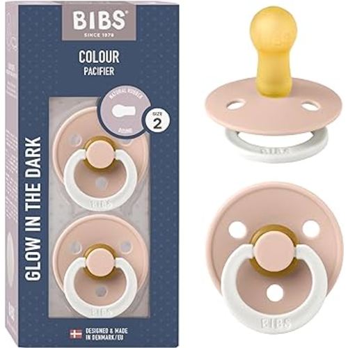 BIBS Pacifiers Colour Collection | Natural Rubber Baby Pacifier | Set of 2 BPA-Free Soothers | Made in Denmark | 6+ Months (Pack of 2) | Blush Night