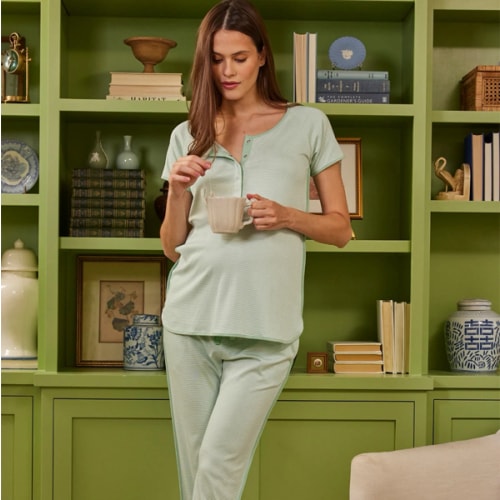 LAKE | Women | Pima Cotton Pajamas | Parisian Green Maternity Short Long Set