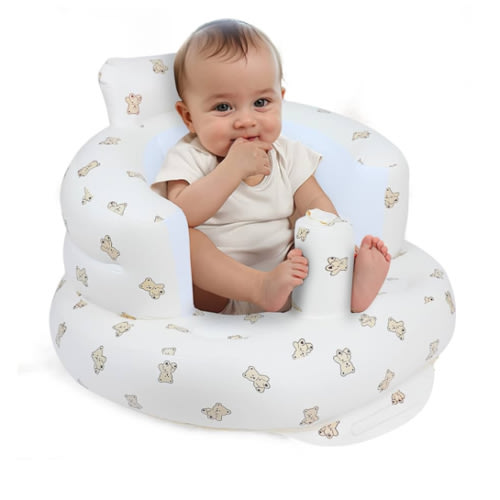 Inflatable Baby Seat for Babies 3 Months & Up, Baby Floor Seats for Sitting Up, Baby Seats for Infants, Blow Up Baby Chair with Built in Air Pump - Bear