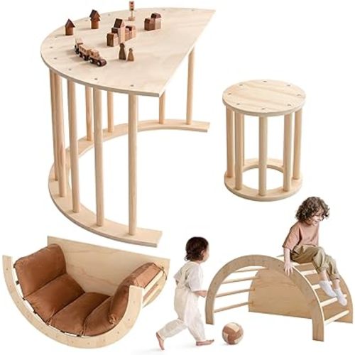 Arch Rocker Arch with Cushion - Wooden Climber Montessori Climbing Arch for Kids, Pillow for Arches (Arch Table Stool with Cushion)