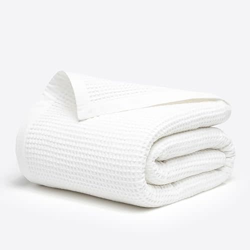 Salt Earth GOTS Certified 100% Organic Cotton Throw Blanket, 55" X 60" Waffle Blankets & Throws for Bed, Throw Blanket for Couch, Modern & Cozy Blanket, All Season, Comfy & Soft Blanket (Snow White)