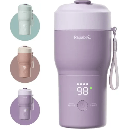 Papablic Pro Portable Bottle Warmer for Travel – Fast Heating, Built-in Sterilizer, 30W Fast Charge, 5-Temp Control, Easy-Clean Wide Mouth, Baby Milk Warmer for Breastmilk & Formula, Lilac Purple