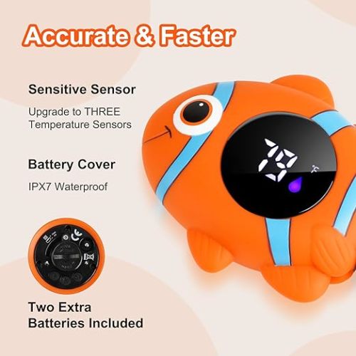 Baby Bath Thermometer,The Infant Baby Bath Floating Toy, Safety Temperature Water Thermometer, Baby Temperature Warning, LED Display Warning Thermometer, Baby Bath Essentials (Clownfish)