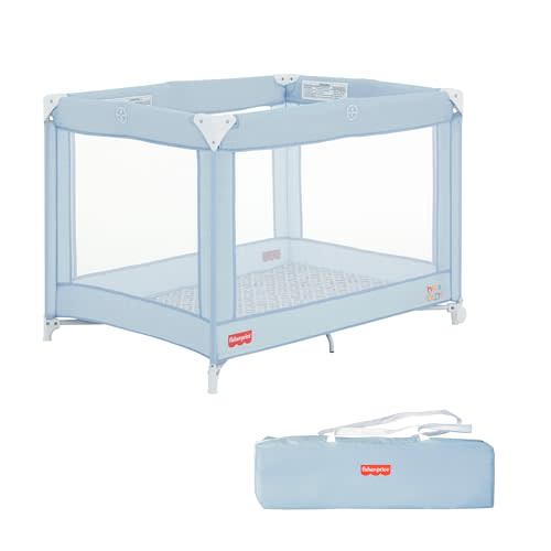 Fisher-Price Play All Day Baby Playard in Moon Mist, No Tool Assembly, Easy One-Hand Fold Playard, Breathable Mesh Sides, Carry Bag Included