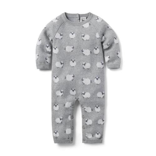 Newborn Classic Grey Heather Sheep Baby Sheep Sweater One-Piece by Janie and Jack