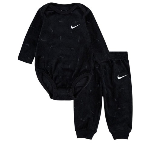 Baby Nike Velour Long Sleeve Bodysuit and Sweatpants 2-Piece Set Black