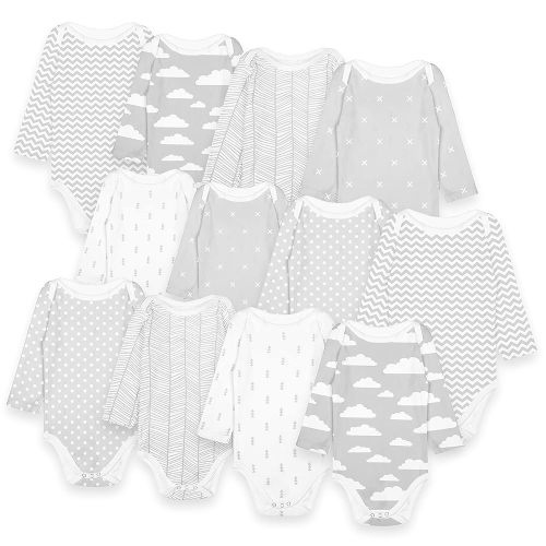 Long Sleeve Cotton Baby Bodysuits One Piece For Boys Girls 12 Pack 0-24 Month
