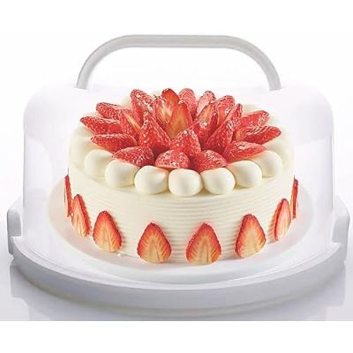 Large 10 Inch Cake Carrier Keeper Stand with Handles and Lids Container for Transport Cake Holder Tray with Cover Round Cupcake Storage Kitchen Cooking Box