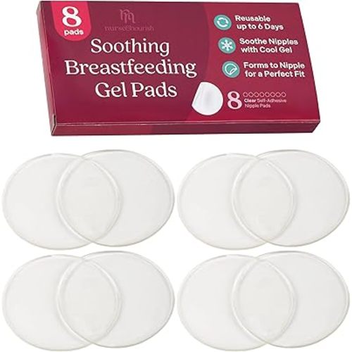 Nurse & Nourish [8 Pads] Silicone Nipple Pads for Breastfeeding Soreness - Immediate Relief Nipple Gel Soothing Pads - Easy to Apply Gel Nipple Pads for - Reusable Form Adjusting