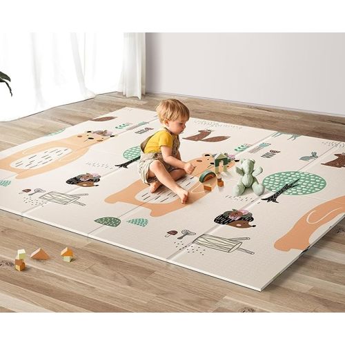 UANLAUO Foldable Baby Play Mat, Extra Large Waterproof Activity Playmats for Babies,Toddlers, Infants, Play & Tummy Time, Foam Baby Mat for Floor with Travel Bag (Bear(71x59x0.4inch)) - 71x59x0.4 Inch