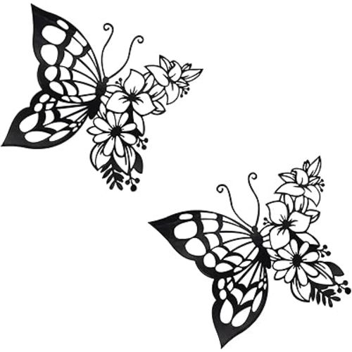 EZ4ENCE 2pcs Butterfly Decoration Wall Art Boho Wall Home Decor Hanging Appearance Wall Decor Metal Hanging Butterfly Decor Flower Wall Art for Bedroom Living Room Home Wall,Black(Medium)