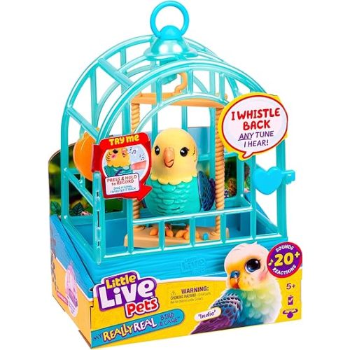 Little Live Pets My Really Real Talking Bird Toy & Cage - Indie, Interactive Voice Repeating Toy, 20+ Sounds & Reactions, Talking Toys for Kids 5-7