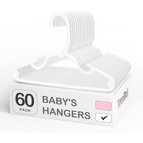 SMARTOR 60 Pack Baby Hangers - 11.7 Inch Plastic Baby Hangers for Closet - Child Hangers for Clothes & Infant Hangers for Closet - Closet Hangers for Daily Use - White