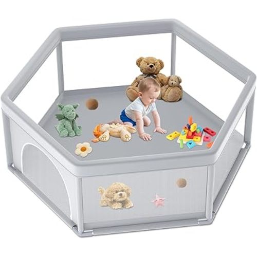 65×65 Inch Hexagonal Baby Playpen, Playpen for Babies and Toddlers, Baby Play Pen Pin Indoor Outdoor Baby Play Fence
