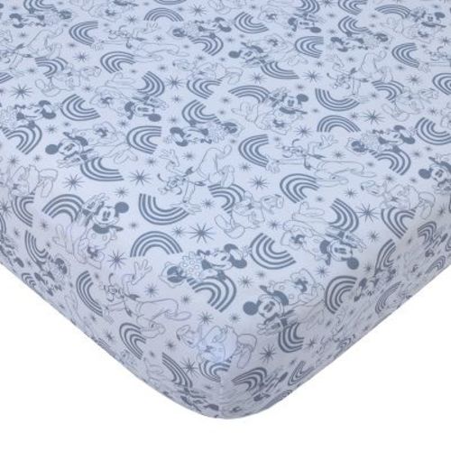 NoJo Disney Mickey and Friends Grey and White Pluto, Goofy, and Rainbows Nursery Fitted Crib Sheet