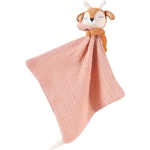 Baby Deer Security Blanket – Perfect Blend of Plush Deer & Crochet Stuffed Animal with Rattle - Essential Lovey for Newborns, Toddlers & Infants