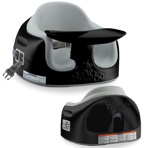 Bumbo 3-in-1 Multi-Seat for 6 to 36 Months, Travel Baby Feeding & Play Floor Seat, All-in-One Portable Booster with Tray & Toddler High Chair, Black/Cool Grey