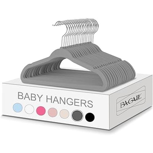 BAGAIL Kids Velvet Hangers 11 Inches Children's Clothes Hangers Non-Slip Baby Hangers for Infant/Toddler (Grey,50pack)