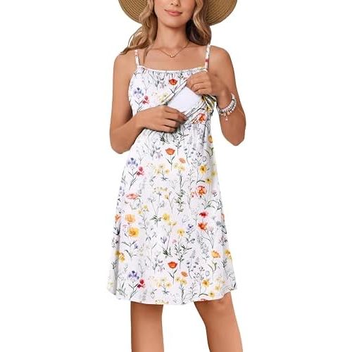 Ekouaer Womens Sleeveless Nursing Dress Summer Breastfeeding Dresses Adjustable Strap Maternity Clothes