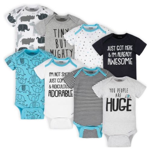 Onesies Brand Baby Boys' Short Sleeve Bodysuits, 8-pack, Elephant