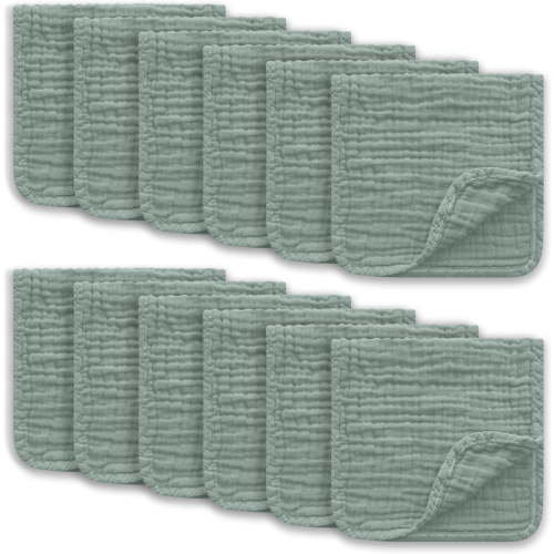 Muslin Burp Cloths Large 100% Cotton Hand Washcloths for Boys & Girls, Baby Essentials Extra Absorbent and Soft Burping Rags for Newborn Registry (12-Pack, 20" X10")