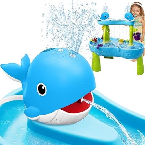 Infowush Water Table Pump, Whale Rechargeable Water Pump for Water Table with Sprinkler, 3.5 Hours Non-Stop Fun Summer Outdoor Water Toys Outside Water Play Table Accessories for Kids Toddlers, Blue
