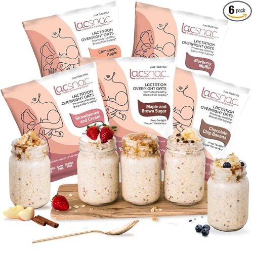 Lacsnac Variety Pack Lactation Overnight Oats (6 Count) - Lactation Supplement made with Whole Grain Oats, Flax Seeds, and Brewer’s Yeast, Promotes Lactation & Healthy Breast Milk Supply, GMO-free
