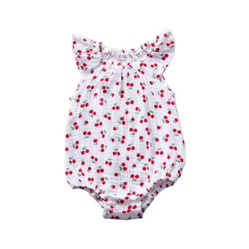 Tuobarr Baby Girl Fly Sleeve Cartoon Bodysuit Cotton Romper, Red, 0-24 Months