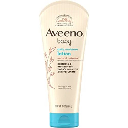 Aveeno Baby Daily Moisture Lotion for Delicate Skin with Natural Colloidal Oatmeal & Dimethicone, Hypoallergenic Moisturizing Baby Lotion, Fragrance-, Phthalate- & Paraben-Free, 8 fl. oz