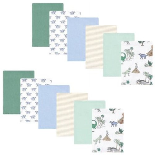 Hudson Baby Infant Boy Cotton Flannel Burp Cloths Bundle, Boy Dino World, One Size