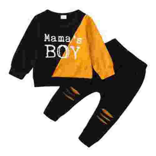 Toddler Baby Boys Clothes Baby Boys Outfits 18-24 Months Boys Letter Print Long Sleeve Round Neckline Tops Ripped Pants 2PCS Set Black