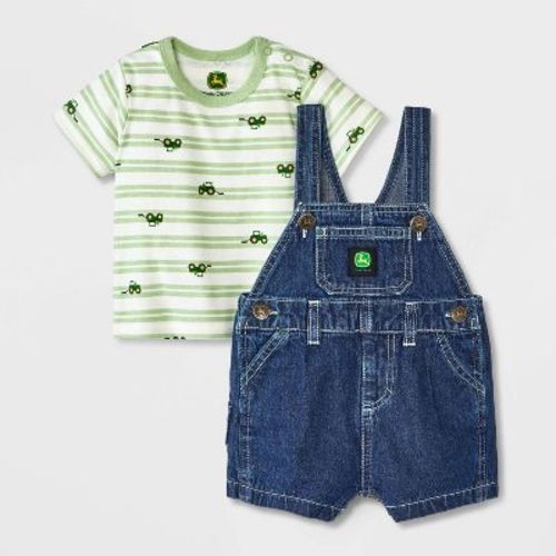 Baby Boys' 2pc John Deere Denim T-Shirt and Shorts Overalls Set - Blue 0-3M