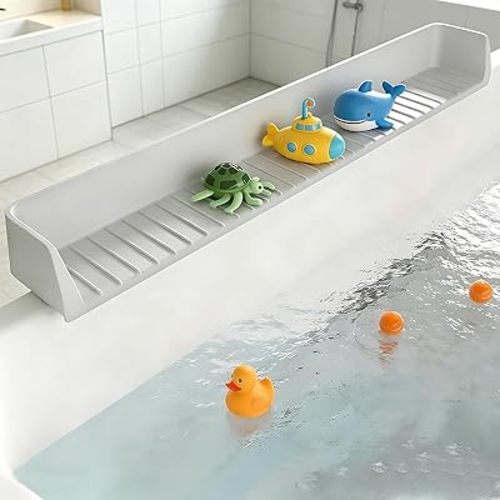 Splash Guard for Bathtub, Bathtub Splash Guard with Strong Suction Cups, Silicone Toy Tray Caddy Holder Storage Over Tub, Prevent Water Splashing in The Bathroom(2.62-FT)