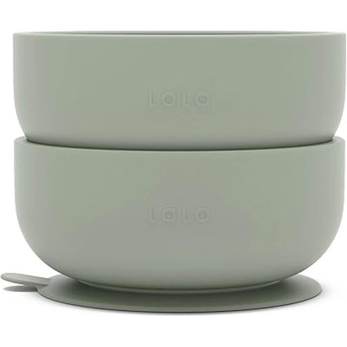Lalo Suction Bowls - 2 Pack, 100% Silicone Non-Toxic BPA-Free Baby Bowls with Suction Base To Prevent Accidental Tip-Overs - Silicone Bowls For Babies And Toddlers - Sage