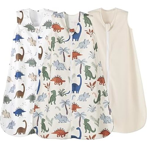 david's kids 3 Pack Warm Micro Fleece Baby Sleep Sack 6-12 Months, Soft Baby Wearable Blankets with 2-Way Zipper, Comfy Winter Sleeping Bags for Infant Newborn Boys Girls, Medium Size, Dinosaur